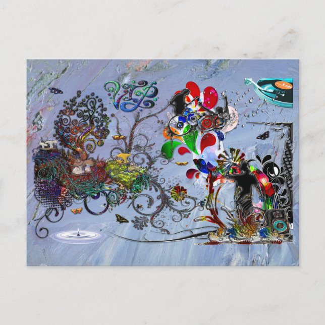 Open Microphone Music VIP Digital Collage Vykort (Framsida)