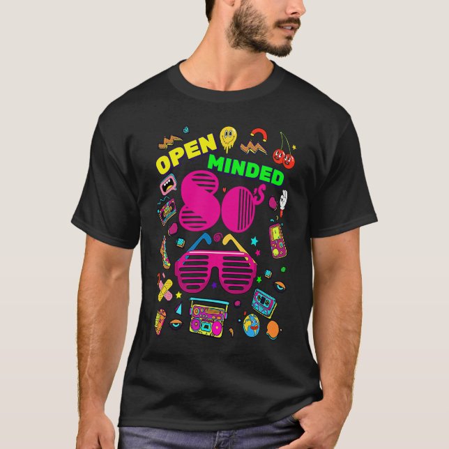 Open Minded 80's Generation Coola Retro Tillbaka t Shirt (Framsida)