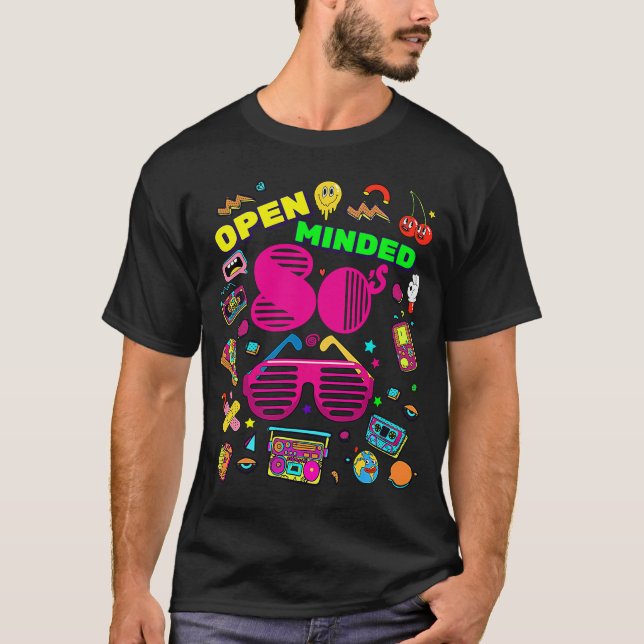 Open Minded 80's Generation Coola Retro Tillbaka t Shirt (Framsida)