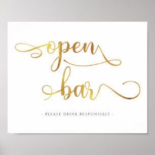 "Open Pub" Guld drinkar Bröllop Sign Poster