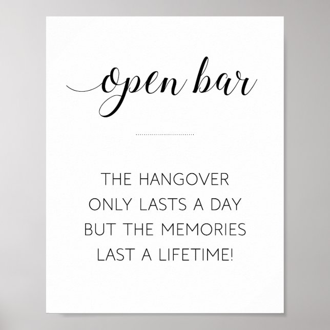 Open Pub Hangover varar en dag Bröllop-tecken Poster (Framsidan)