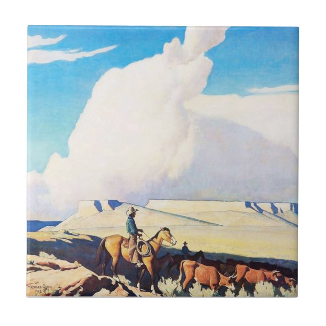 “Open Range” västerländsk konst av Maynard Dixon Kakelplatta (Framsidan)