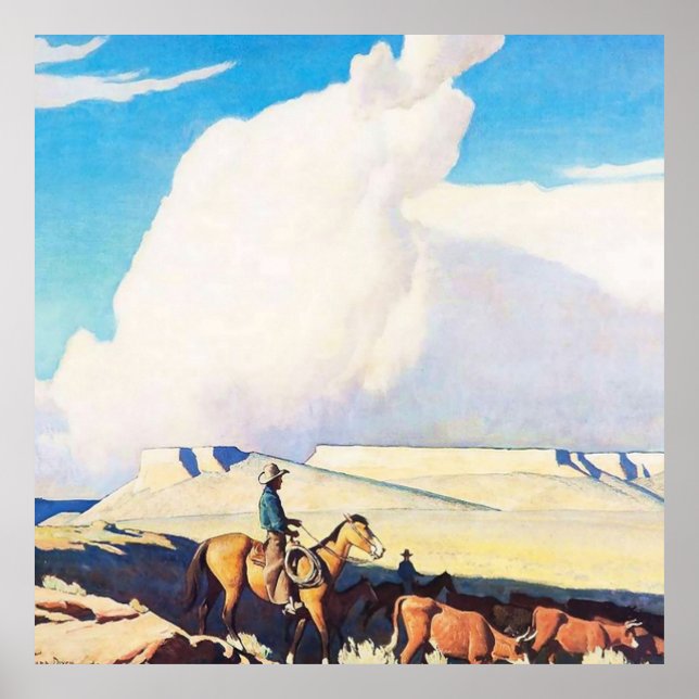 “Open Range” västerländsk konst av Maynard Dixon Poster (Framsidan)