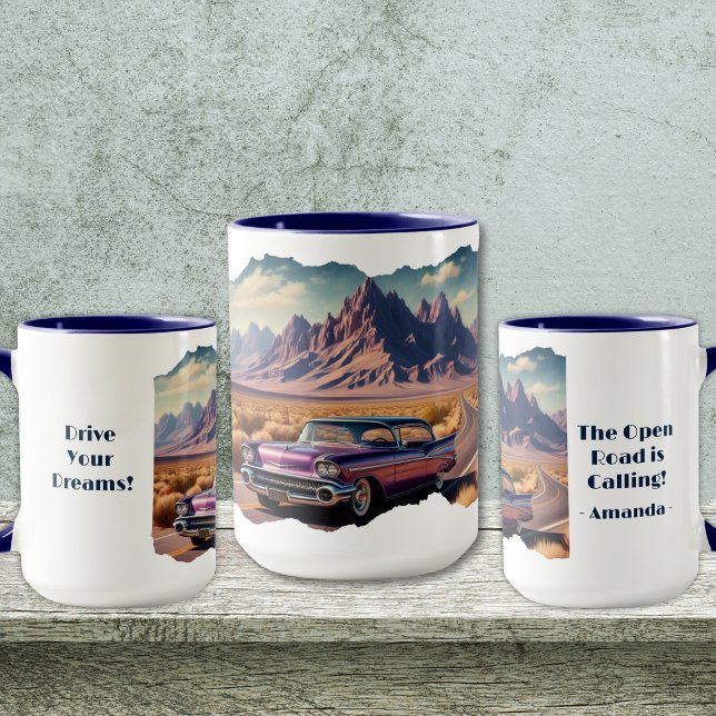 Open Road kallar Coffee Mugg (Personalize to add names/dates. Customize to change text, color, style or remove text.)