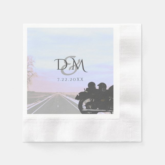 Open Road Motorcycle Wedement Reception Cocktail Pappersservett (Framsidan)