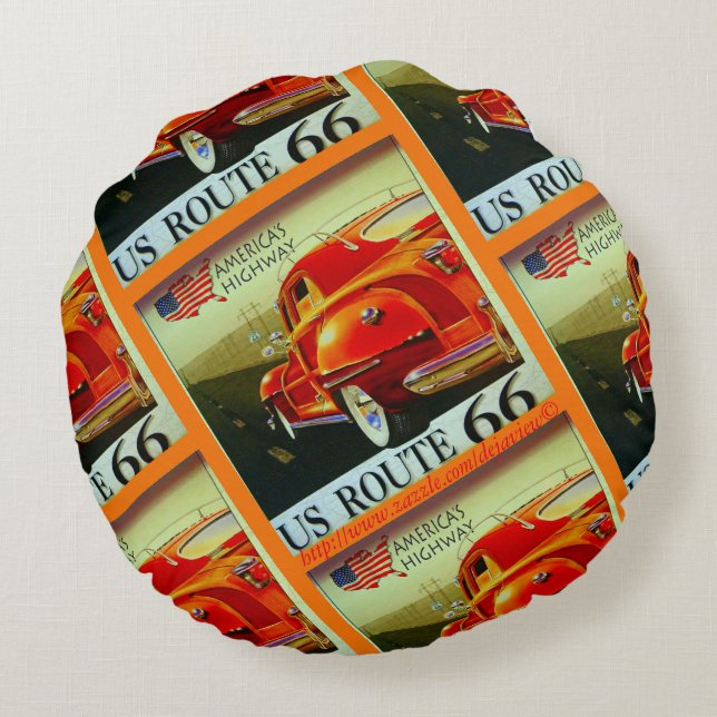 "Open Road-Rt 66" Rund Kudde (Baksidan)