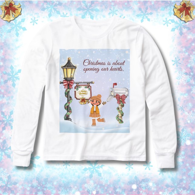 Opening our Hearts Vintage Christmas Scene  T Shirt (Vintage winter scene  Christmas is about opening our hearts)