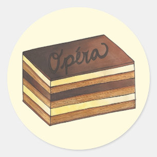 Opéra Cake Fransk Pastry Patisserie Dessert Food Runt Klistermärke