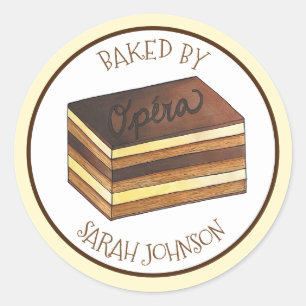 Opera Cake Pastry Fransk Bakery Chef bakad av Runt Klistermärke