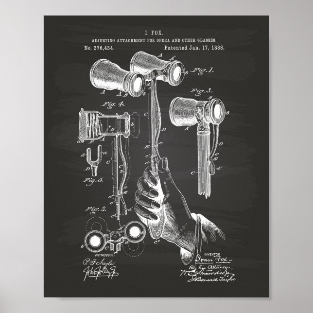 Opera Glass 1888 Patent Art Chalkboard Poster (Framsidan)