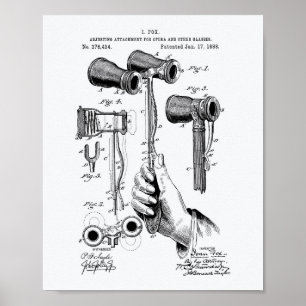 Opera Glass 1888 Patent Art White Papper Poster