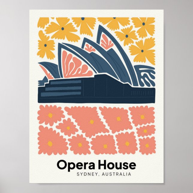 Opera House Sydney Australia blommigt Art Poster (Framsidan)