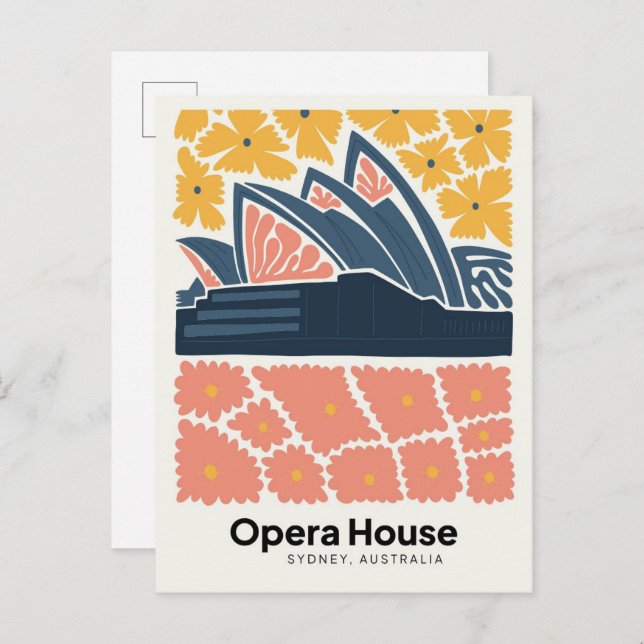 Opera House Sydney Australia blommigt Art Vykort (Fram/baksida)