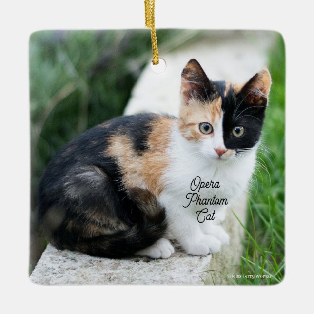 Operans spökkatt julgransprydnad keramik (Framsida)