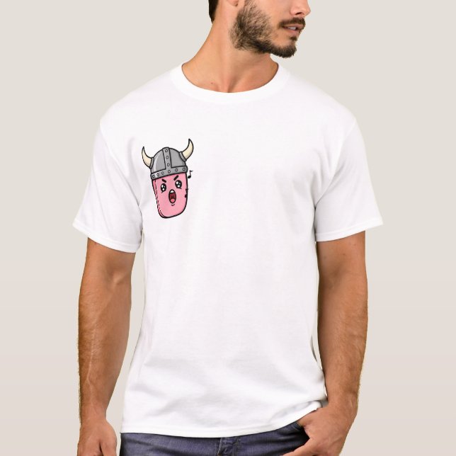 Operatic Pink Bean Warrior Wearing Horned Viking T Shirt (Framsida)