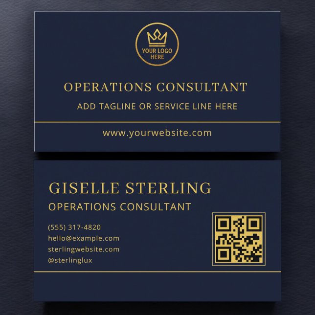 Operations Consultant Blue Gold Logo QR Code Visitkort (Skapare uppladdad)