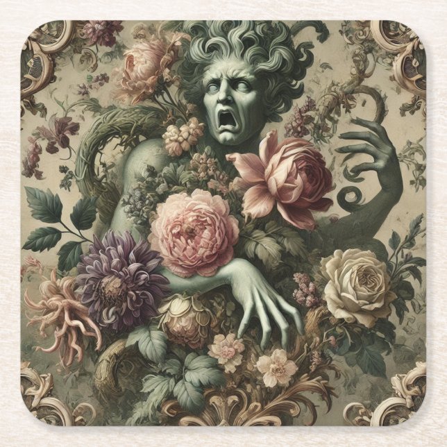 Operativ opulens - Gothic Blommigt Baroque Pillow Underlägg Papper Kvadrat (Framsidan)