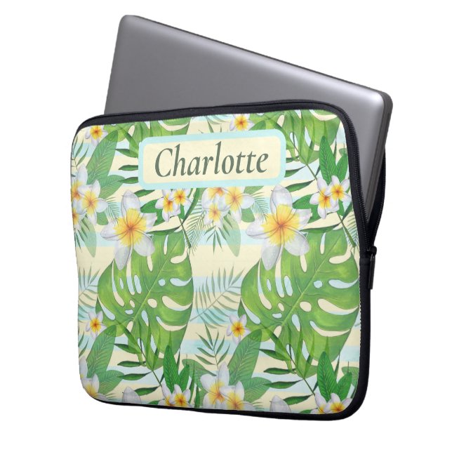 Öpersonligade öblommor och Monstera-blad  Laptop Fodral (Framsidan Vänster)