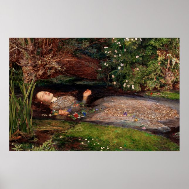 Ophelia av Herr John Everett Millais Poster (Framsidan)