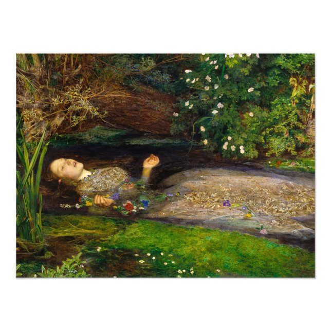 Ophelia av John Everett Millais Fototryck (Framsidan)