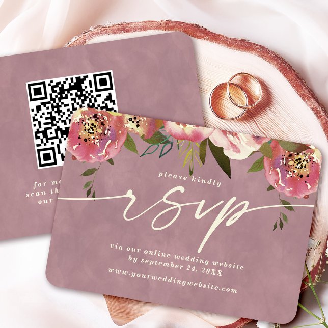 Ophelia Blommigt Dusty Rosa OSA QR-kod Tilläggskort (Say "I DO" to Romantic Watercolor Florals and a Cottagecore Vibe with the Ophelia Wedding Suite.)
