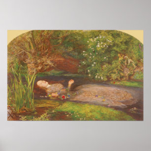 Ophelia by Millais, Vintage Victorian Fine Art Poster