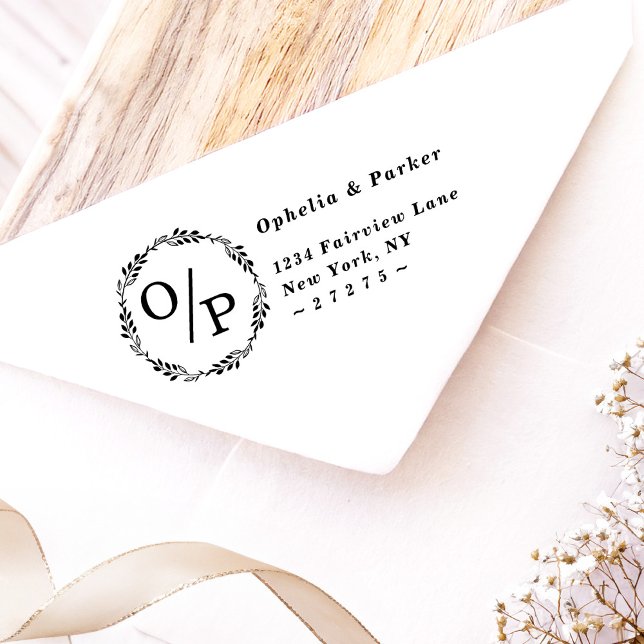 Ophelia Circle Bröllopsmonogram Returadress Självfärgande Stämpel (Say "I DO" to Romantic Watercolor Florals and a Cottagecore Vibe with the Ophelia Wedding Suite.)