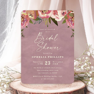Ophelia Cottage Dusty Pink Blommig Bröllopsdusch Inbjudningar