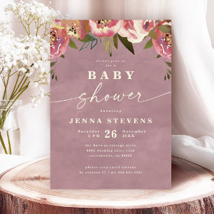Ophelia Cottagecore Dammtrosa Blommig Bebis Shower Inbjudningar