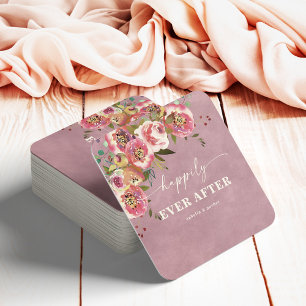 Ophelia Cottagecore Dammtrosa Blommig Bröllop Underlägg Papper Kvadrat
