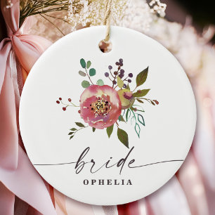 Ophelia Cottagecore Dammtrosa Blommig Brud Julgransprydnad Keramik