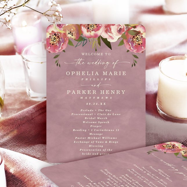 Ophelia Cottagecore Dammtrosa Bröllopsceremoni Program (Say "I DO" to Romantic Watercolor Florals and a Cottagecore Vibe with the Ophelia Wedding Suite.)