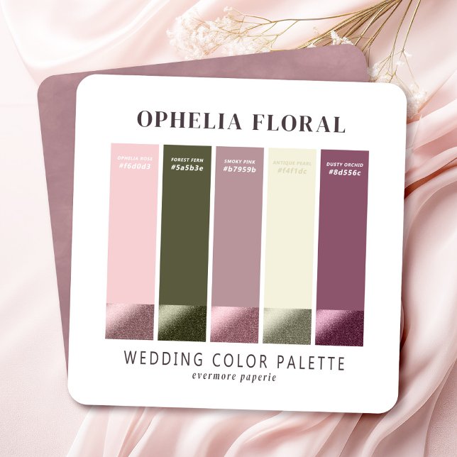 Ophelia Dusty Mauve Bröllop Färg-palettkort Inbjudningar (Say "I DO" to Romantic Watercolor Florals and a Cottagecore Vibe with the Ophelia Wedding Suite.)
