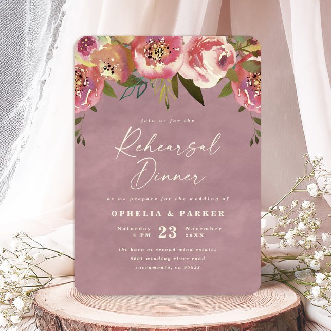 Ophelia Dusty Pink Blommig Övning middag för Bröll Inbjudningar (Say "I DO" to Romantic Watercolor Florals and a Cottagecore Vibe with the Ophelia Wedding Suite.)