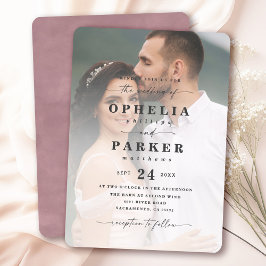 Ophelia Elegant Script Foto Bröllop Inbjudningar