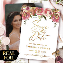 Ophelia Floral Foto Spara Datum med Äkta Guld