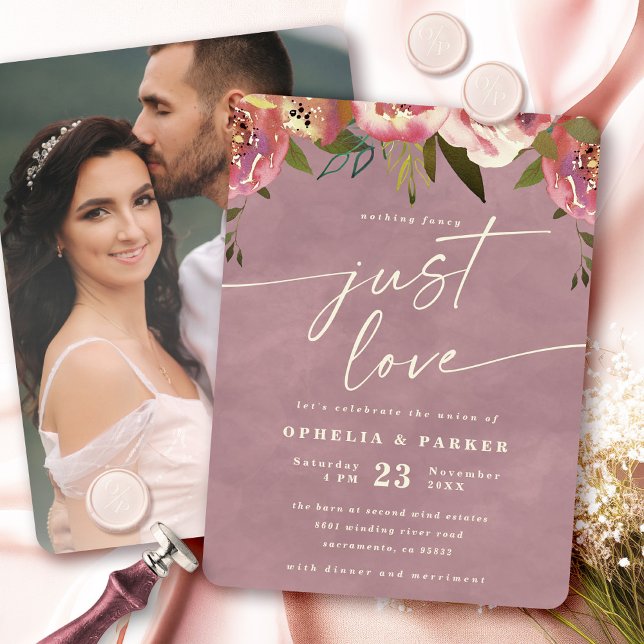 Ophelia Floral Inget fancy bara kärlek Bröllop Meddelande (Say "I DO" to Romantic Watercolor Florals and a Cottagecore Vibe with the Ophelia Wedding Suite.)