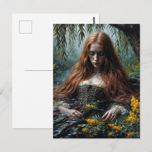 Ophelia Halvt Nedsänkt Originalkonst  Vykort (Fram/baksida)