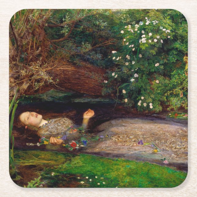 Ophelia, John Everett Millais, 1851-1852 Underlägg Papper Kvadrat (Framsidan)