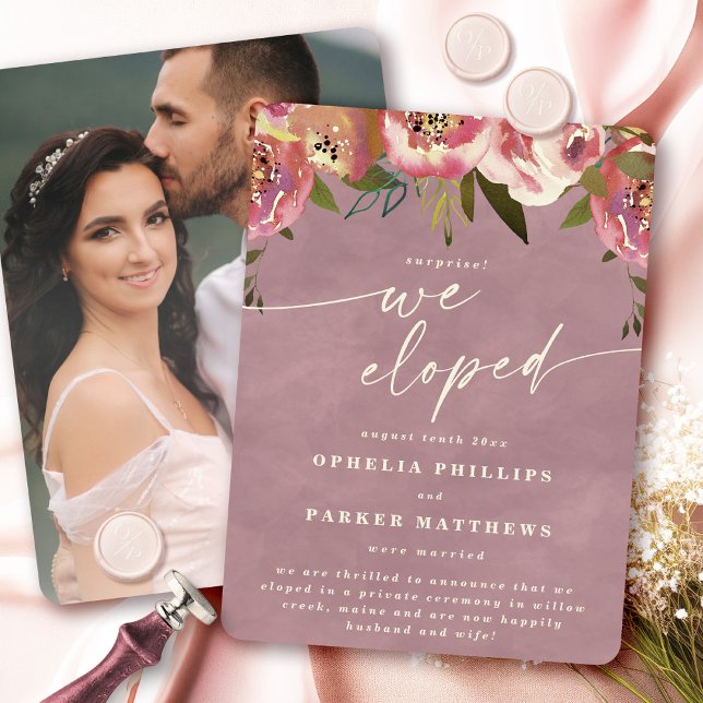 Ophelia Rosa Blommigt Surprise Elopement Bröllop Meddelande (Say "I DO" to Romantic Watercolor Florals and a Cottagecore Vibe with the Ophelia Wedding Suite.)
