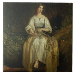 Ophelia som väver henne girlander, 1842 (olja på kakelplatta