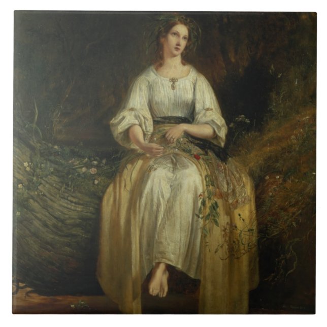 Ophelia som väver henne girlander, 1842 (olja på kakelplatta (Framsidan)