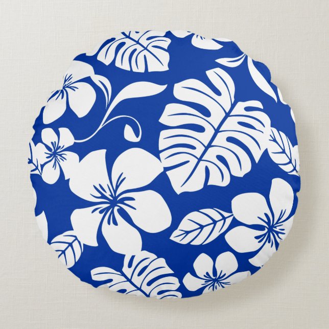 ÖPLUMERIA (KUNGLIG BLÅ) RUND KUDDE (Framsidan)