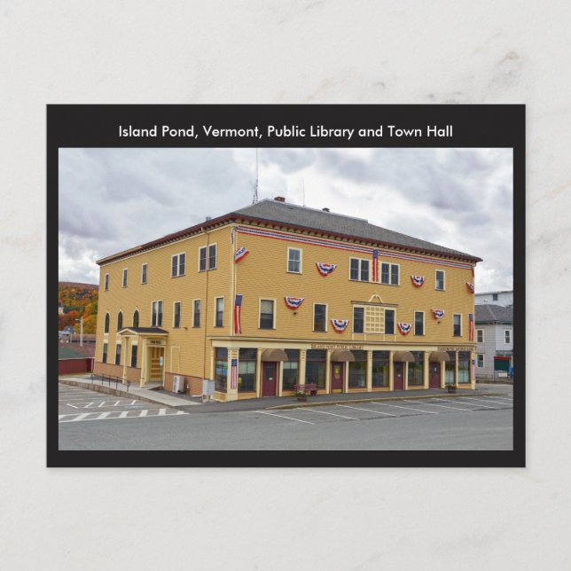 ÖPond, Vermont, Bibliotek och Town Hall Vykort (Framsida)