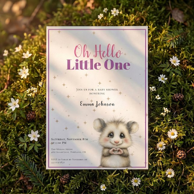 Opossum Baby Shower • Girl Invitation Spara Datumet (Opossum Baby Shower • Girl Invitation)