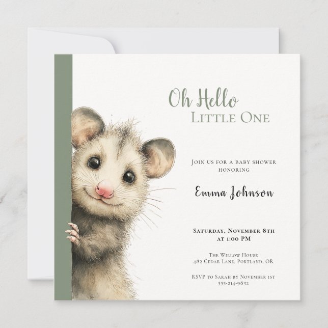 Opossum Baby Shower Invitation Spara Datumet (Framsida)