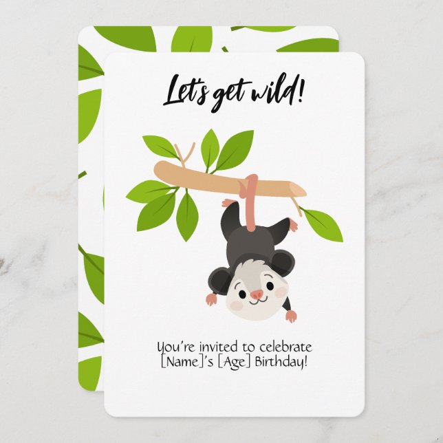Opossum Birthday Invitation Inbjudningar (Fram/baksida)