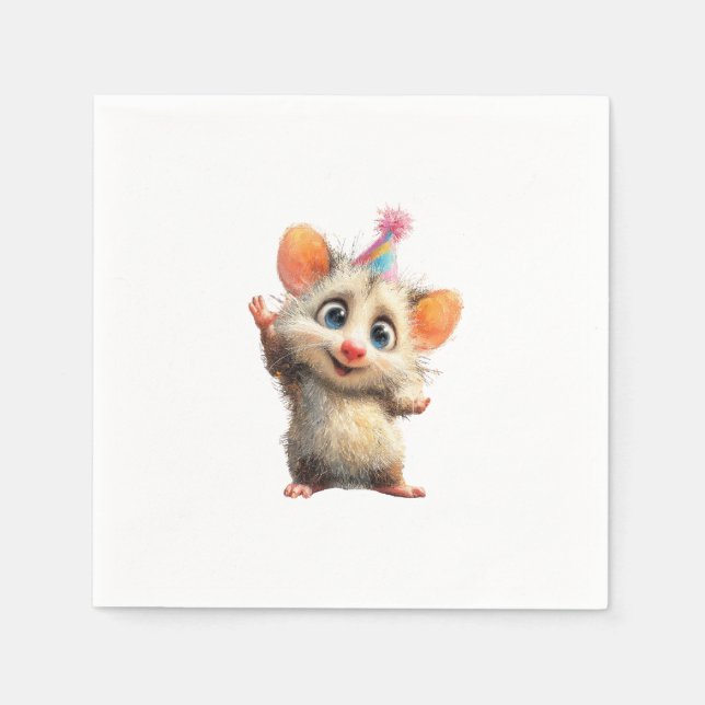 Opossum Birthday Napkin • Cute Woodland Party Pappersservett (Framsidan)