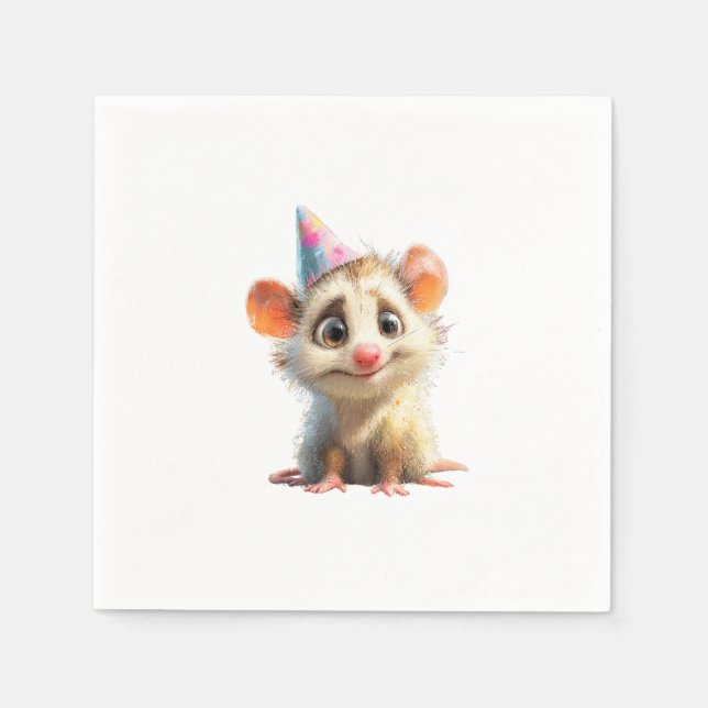 Opossum Birthday Napkin • Cute Woodland Party Pappersservett (Framsidan)