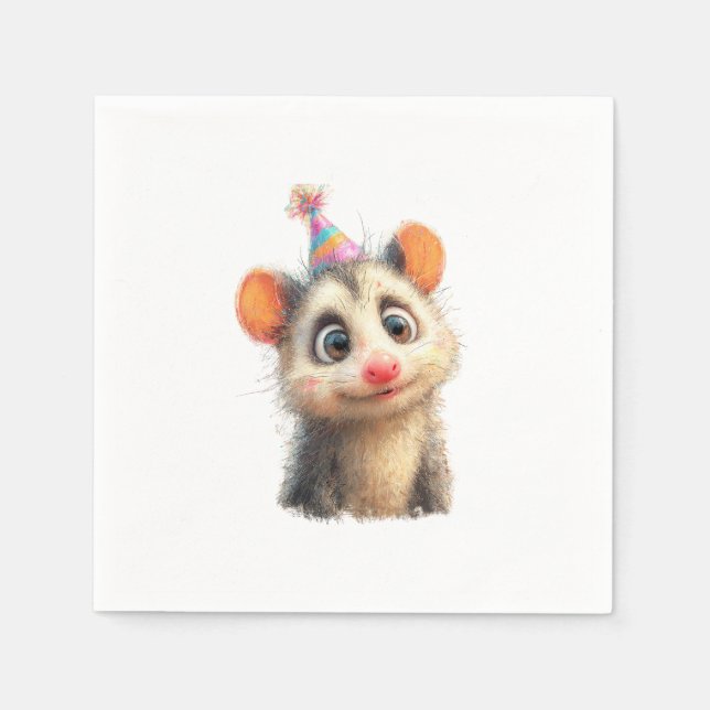 Opossum Birthday Napkin • Cute Woodland Party Serv Pappersservett (Framsidan)